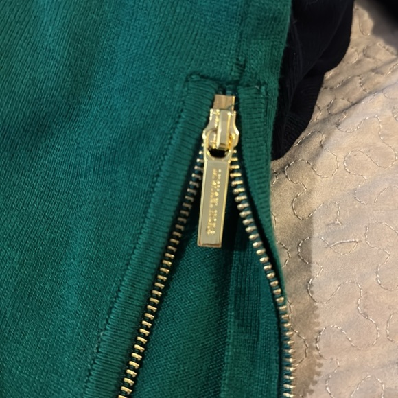 Michael Kors Black & Green Sweater Dress w/ Gold Side Zippers - Picture 9 of 10
